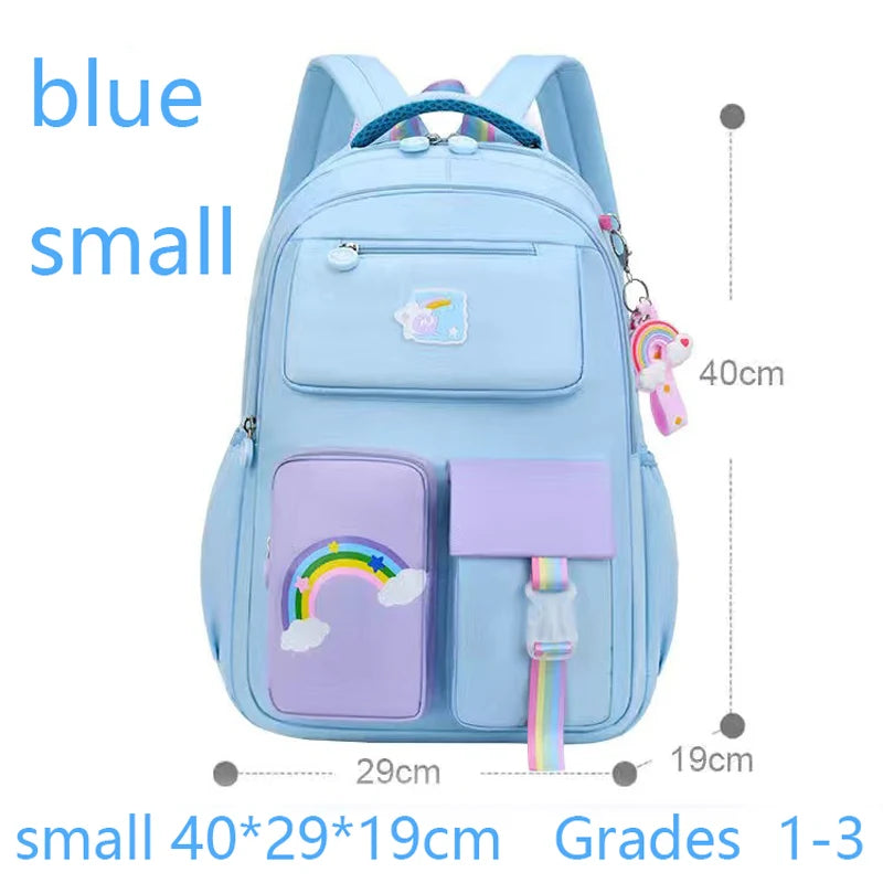 Kids Backpacks for Macaron Color Girls School Bookbag for Teenage Backpack Cute Multiple Pouch School Bag And Rainbow Pendant