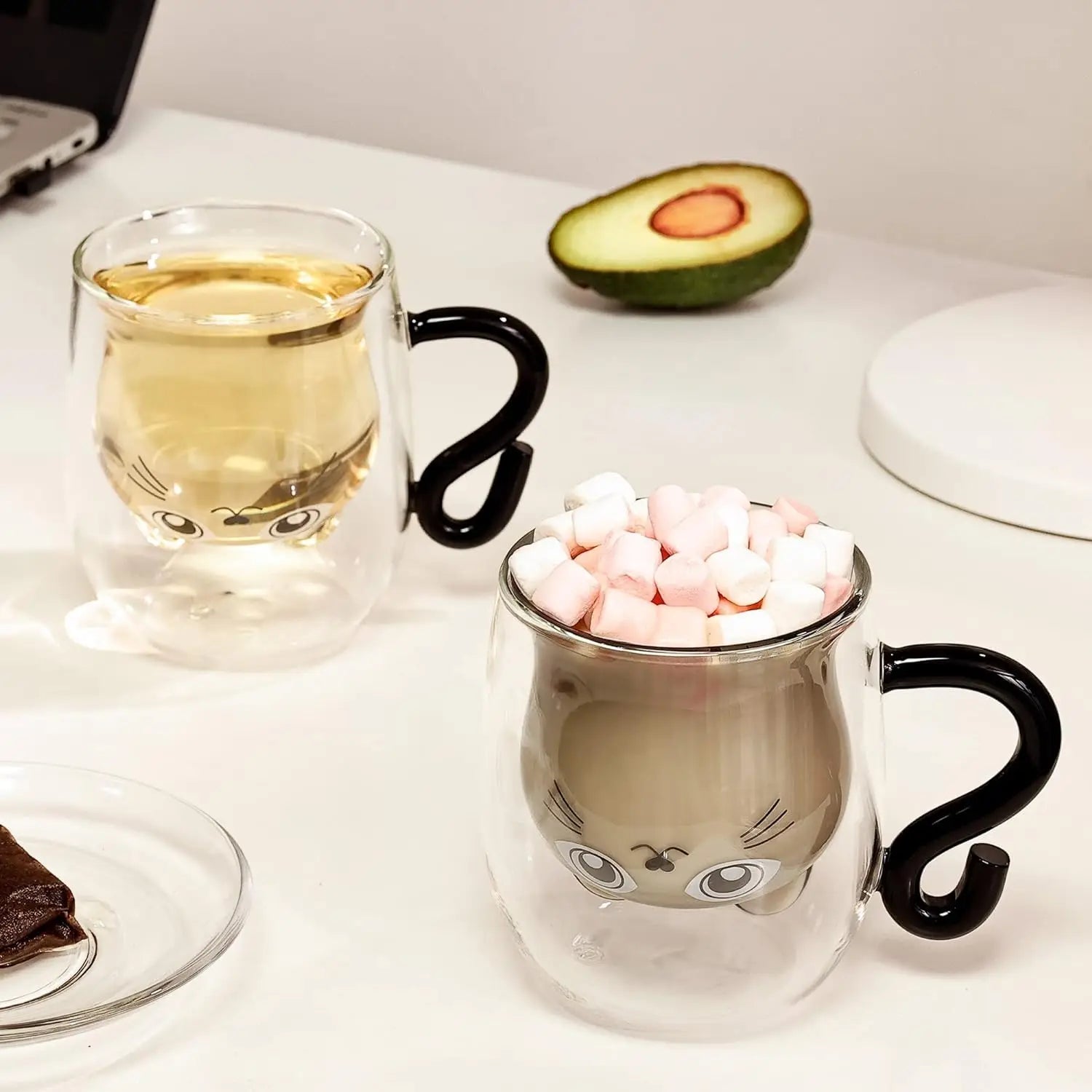 Creative Cute Cat Double-layer Coffee Mug Cartoon Couple Teacup Insulated Glass Mugs With Handle Household Office Drinkware