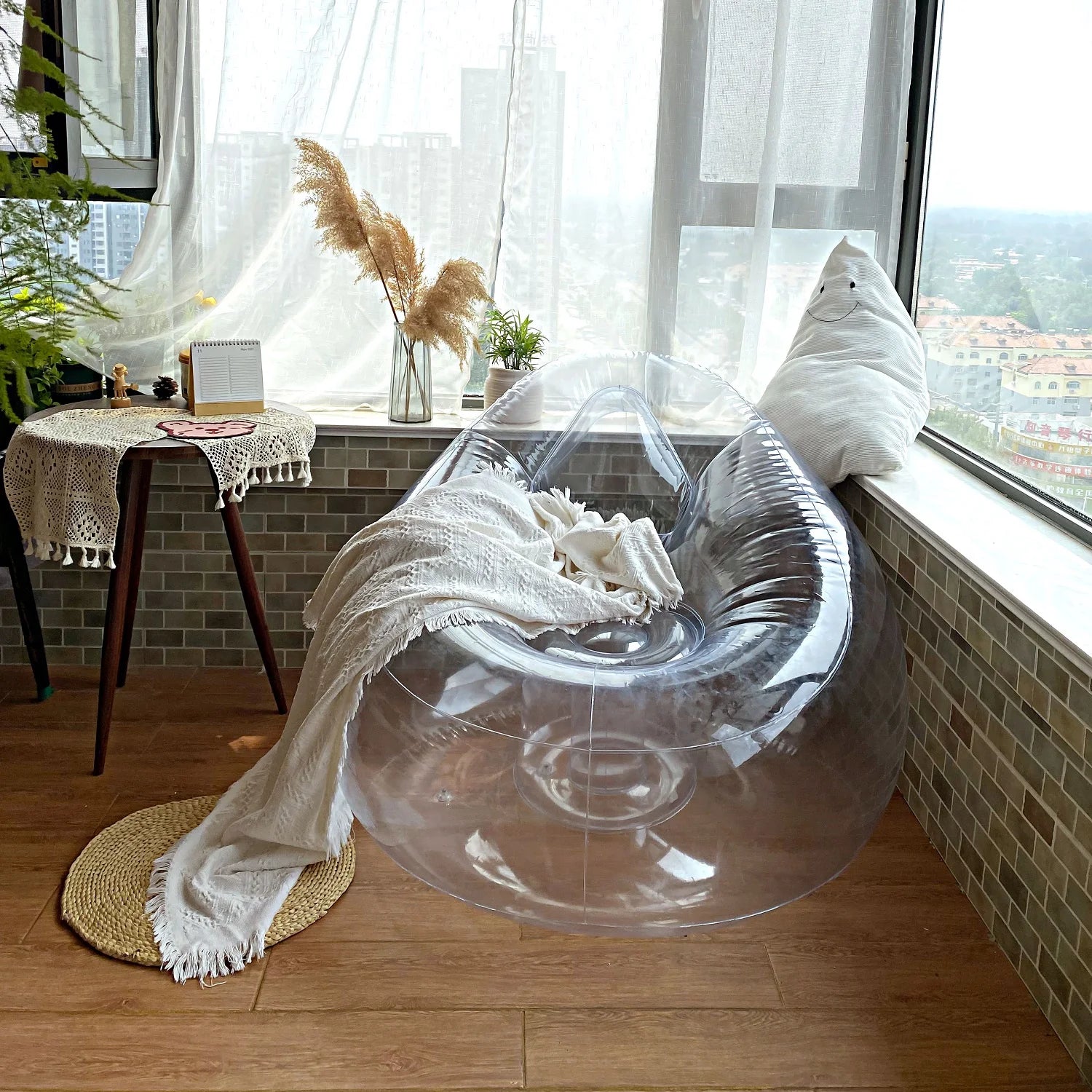 Transparent Inflatable Lounge Chair, Indoor and Outdoor Clear PVC Inflatable Single Sofa for Adult