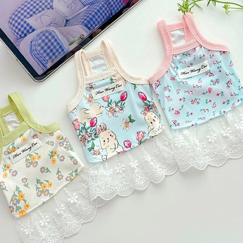 Floral Print Dog Dress Summer Thin Dog Clothes Fashion Puppy Princess Skirt Cute Lace Cat Dress Pet Suspender Vest Dog Apparel