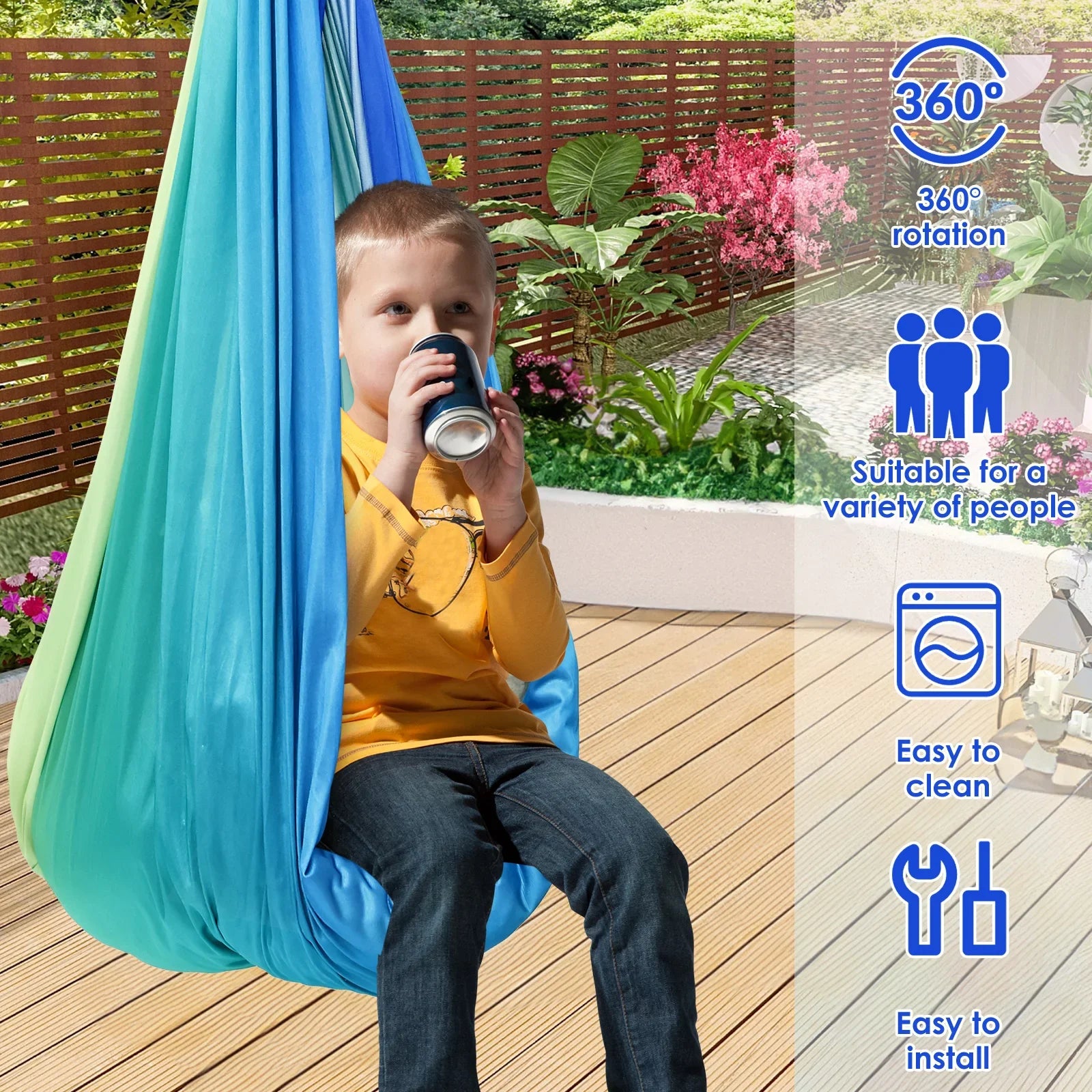 Sensory Swing Comfortable Kids Sensory Hammock Holds up to 200 lbs Indoor Cuddle Swing with 360° Swivel Hardware for Children