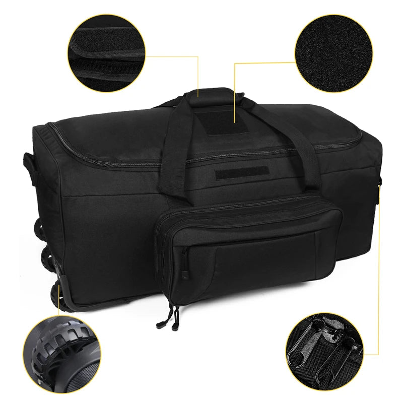 124L Large Capacity Tactical Duffel Bag Rolling Luggage for Heavy-Duty Camping Hiking Luggage Travel Suitcase