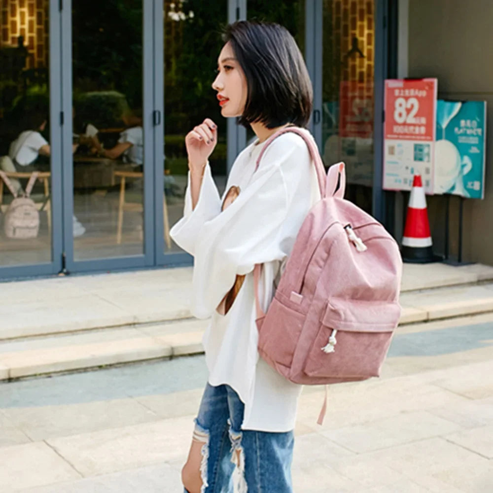 Personalized Corduroy Student Backpack, Anti-Theft Training School Bag for Teens, Unisex Classic Campus Shoulder Bag Knapsack