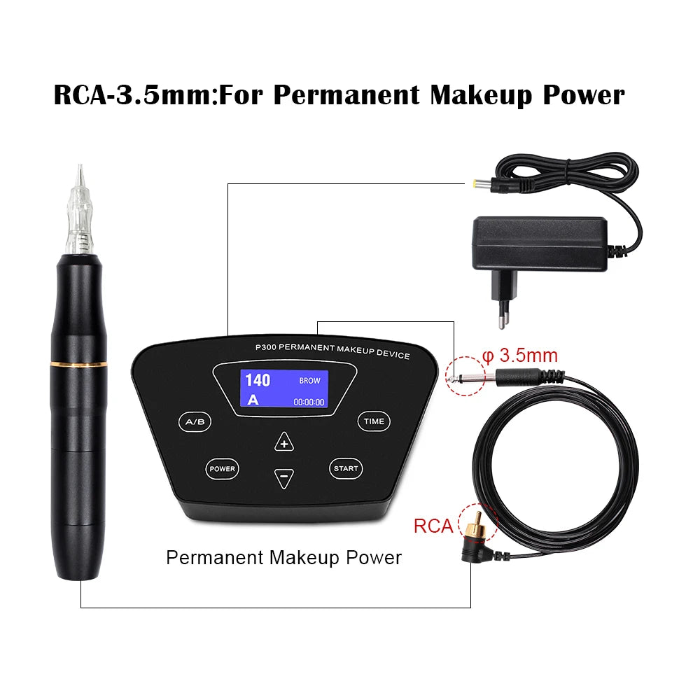 Professional P300 Permanent Makeup Tattoo Machine Kit 2 Heads Microblading Machine For Eyebrow Lip With Tattoo Cartridge Needles