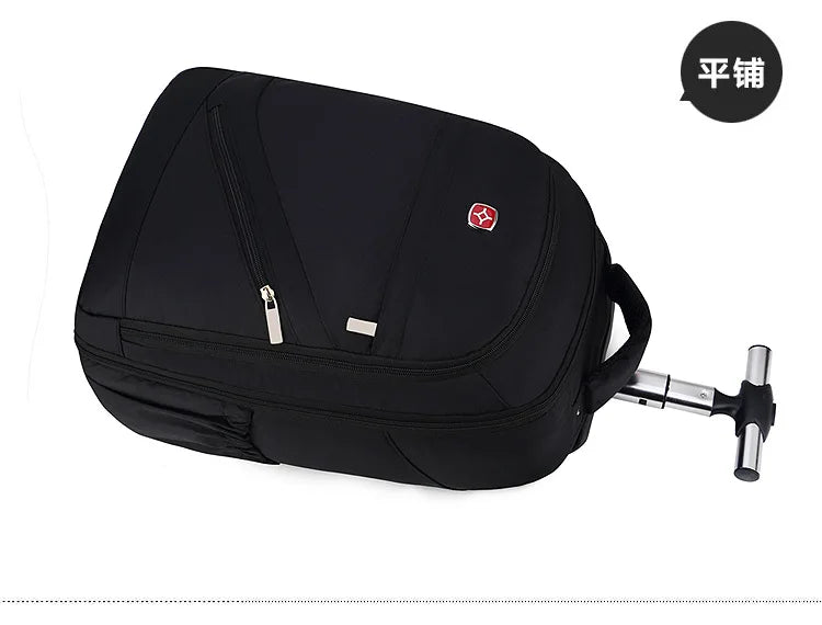 Men Trolley Backpack Shoulders Travel Bag with Wheels 24 Inch Students Rolling Luggage Business Trolley Large Capacity Suitcases