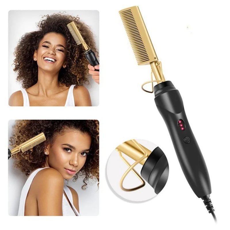 2 in1 Hot Comb Hair Straightener Electric Heating Comb Fast Heating Dry Hair Portable Travel Anti-Scald Press Comb Styling Tools