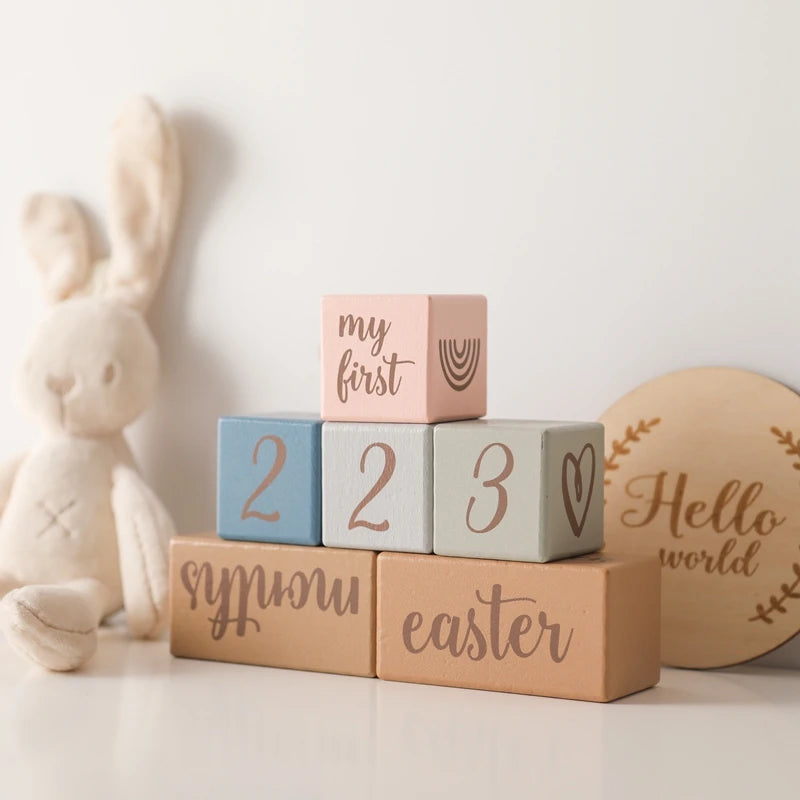 7pcs/set Wooden Baby Month Milestone Digit Record Card Newborn Birthday Gift Souvenir Baby Photo Photography Accessorie With Box