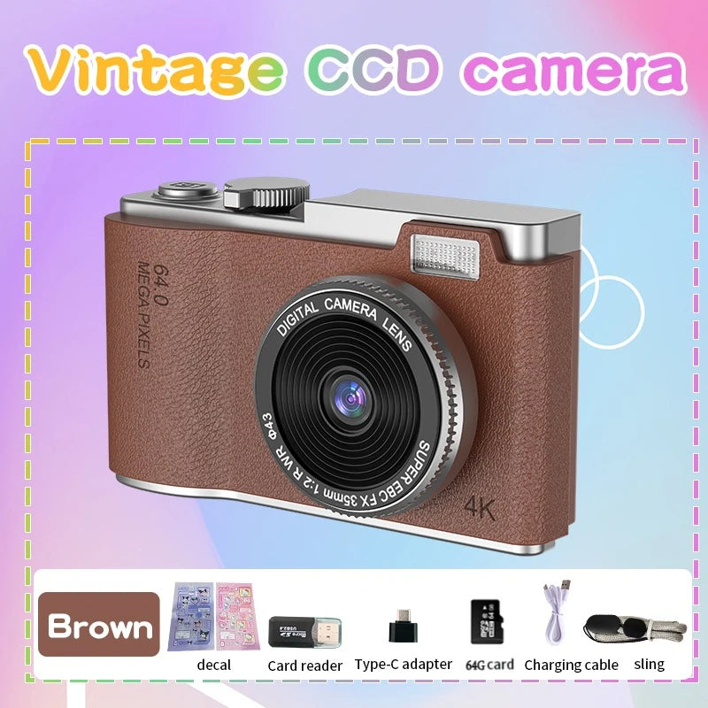 Digital Camera 4K HD Kid Camera 48MP Autofocus Vlogging Camera 2.4 Inch Retro Fashion Portable Video Camcorder for Beginners