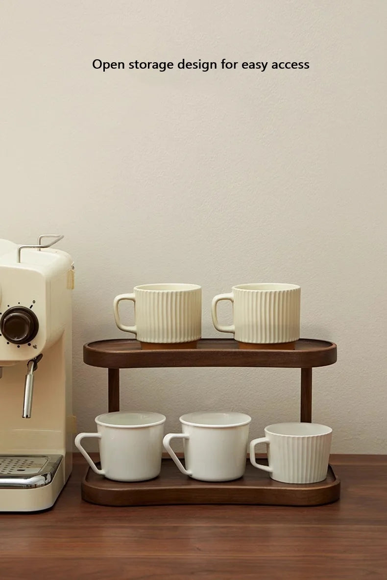 2 Tier Makeup Organizer for Vanity Bamboo Wooden Cup Holder for Coffee Bar Mug Display Rack for Counter Kitchen Storage Shelf