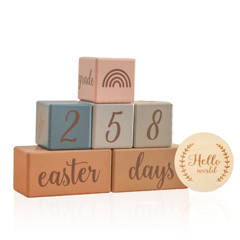 7pcs/set Wooden Baby Month Milestone Digit Record Card Newborn Birthday Gift Souvenir Baby Photo Photography Accessorie With Box