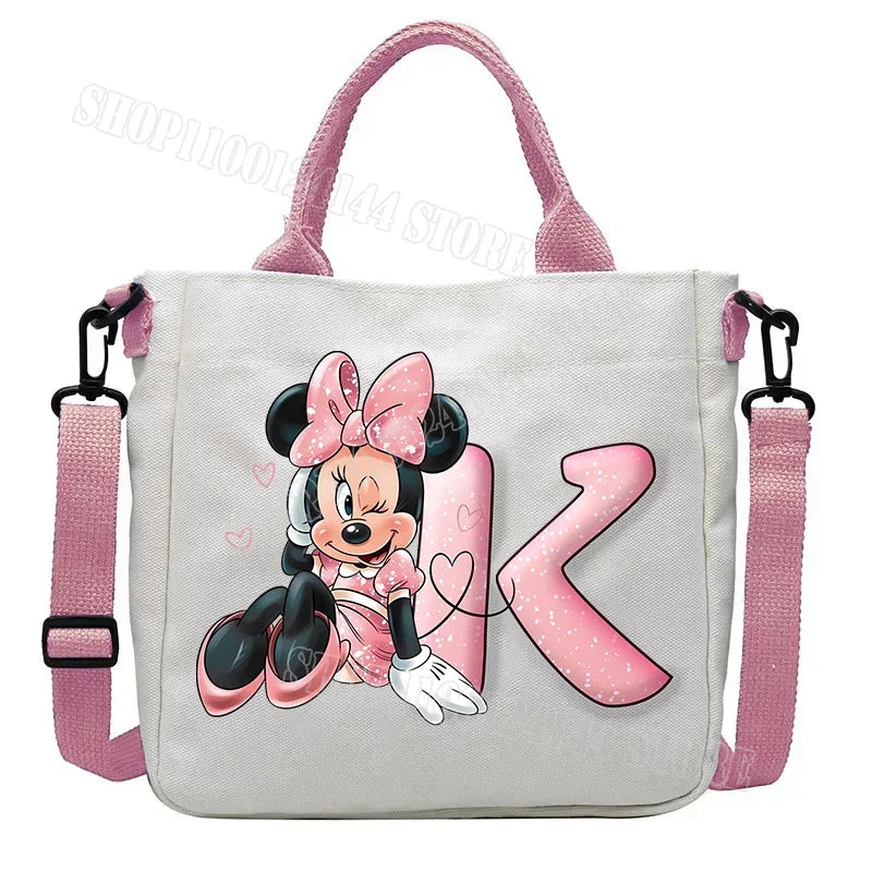 Minnie Disney Women Men Canvas Bags Shoulder Bag Fashion Tote Bags Girl Cartoon Tote Bag Large Capacity Handbag Shopping Bags