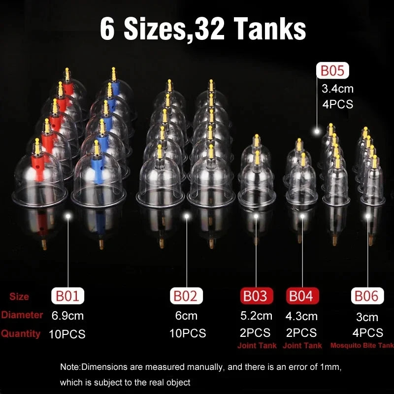 32 Pcs Professional Vacuum Cupping Cup Body Massager Suction Cups Set Back Massage Relaxed Detox Anti Cellulite Therapy Healthy