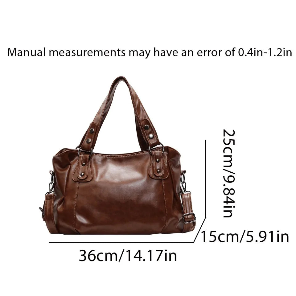 Retro Brand Roomy Shoulder Bag Female Luxury Solid Color Classic Crossbody Bag Large Capacity Style Soft PU Leather Tote Bag