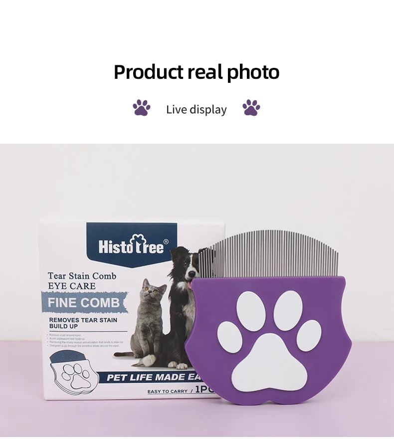 Pet Grooming Comb - Flea Comb for Cats & Dogs, Curved Design for Face & Body, Mini Detangling Brush for Pets