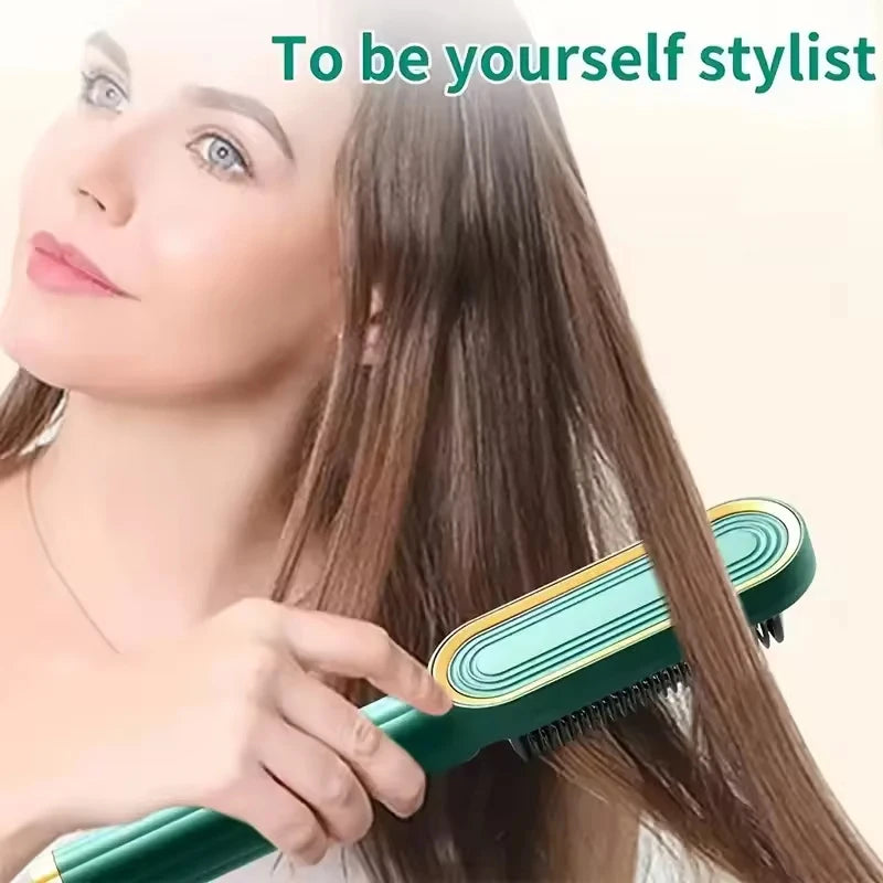 2-In-1 Electric Professional Negative Ion Straight Hair Brush Curling Comb With Lcd Display Curling Tool Straight Hair Brush