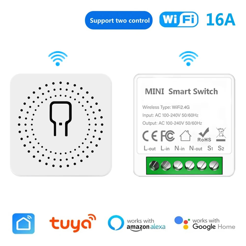 Tuya 16A MINI Wifi Switch DIY 2-way Remote Control Timer Relay Automation For Smart Life Work With Alexa Google Home Alice