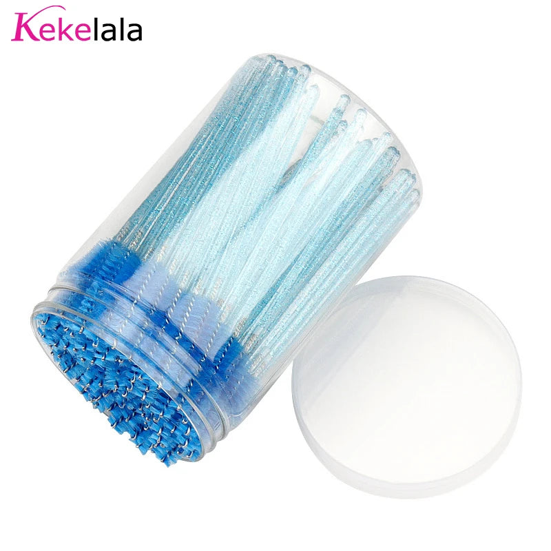 50Pcs/Bottle Eyelash Extension Brushes With Container Eyebrow  Eye Lash Mascara Wands Spoolies In Case Wholesale