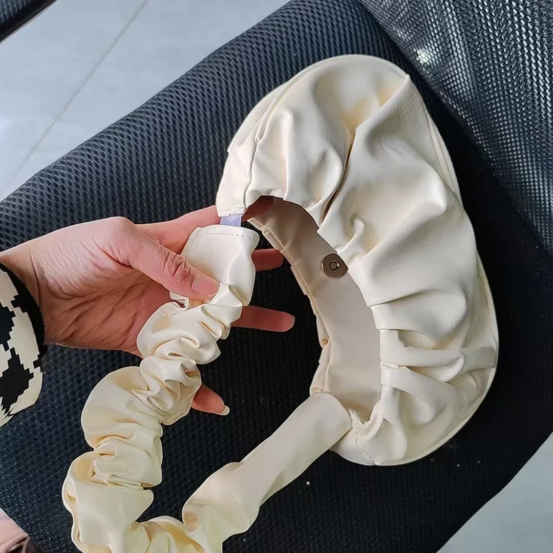 Fashion Pleated Handlebags for Women PU Cloud Bags Leisure Armpit Bag Shopping Shoulder Bags Dumpling Handbag Female Hand Bags