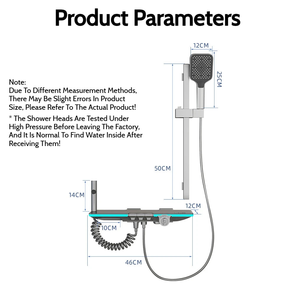 Grey Brass Waterfall Wall Mount Smart Temperature Digital Display Bathtub Faucet Bathroom Faucet Bath Shower Faucet Mixer Crane