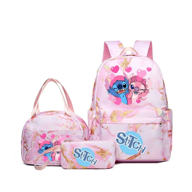 Lilo & Stitch Anime Print Backpack Set With Lunch Bag And Pencil Bag, Large Capacity Lightweight And Breathable Outdoor Knapsack