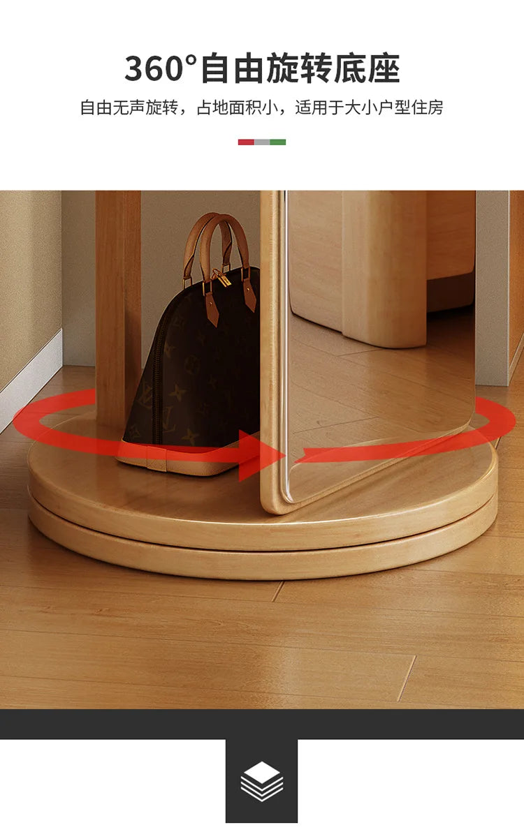 Solid wood full-body mirror floor mirror bedroom home rotatable full-length mirror hanging hanger integrated