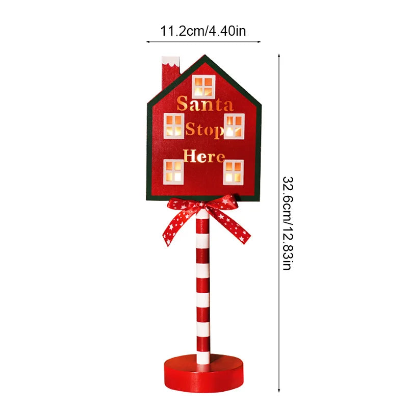Christmas Retro Lamp LED Light Santa Stop Here Street Sign Xmas Wooden Desktop Home Decoration Navidad 2025 New Year Kids Gift