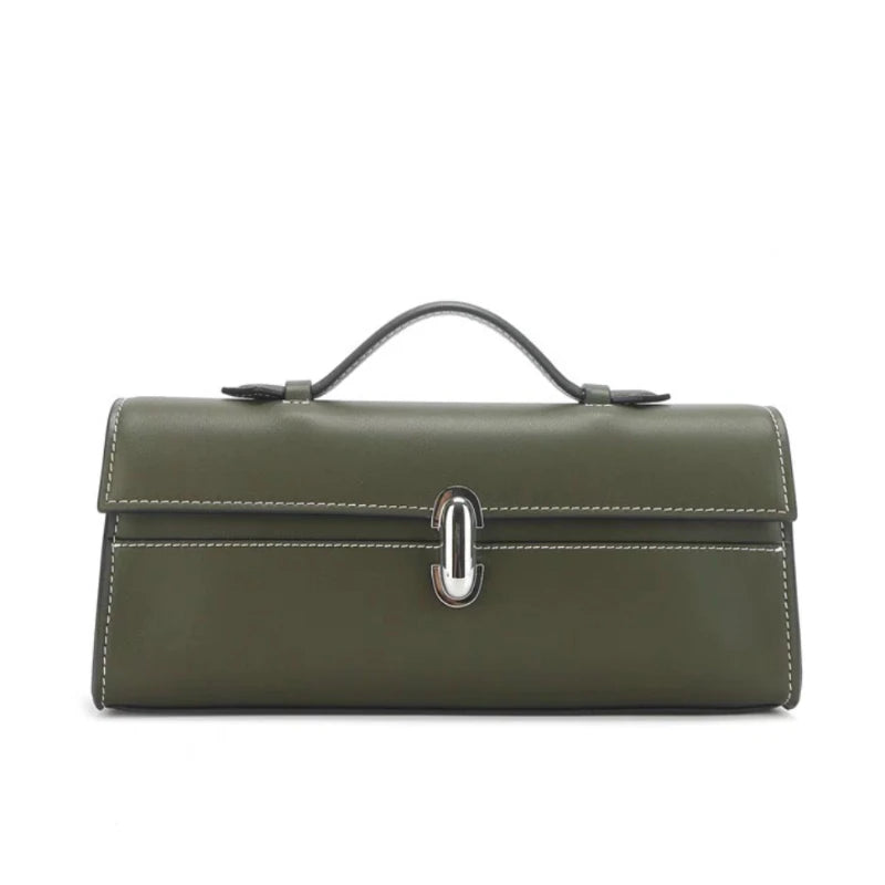 SAVETTE Brand Genuine Leather Small Square Bag Rectangular Baguette Tote Women's Simple Handbag