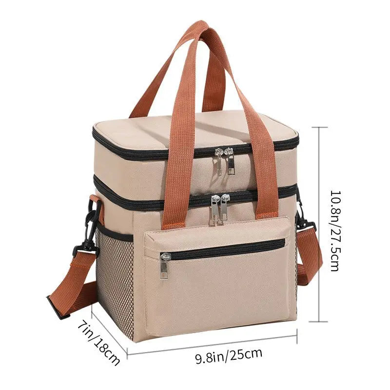 1PC Large Capacity Lunch Bag Double Layers Thermal Insulation Picnic Bag Food Drink Storage Tote With Shoulder Strap Cooler Bags