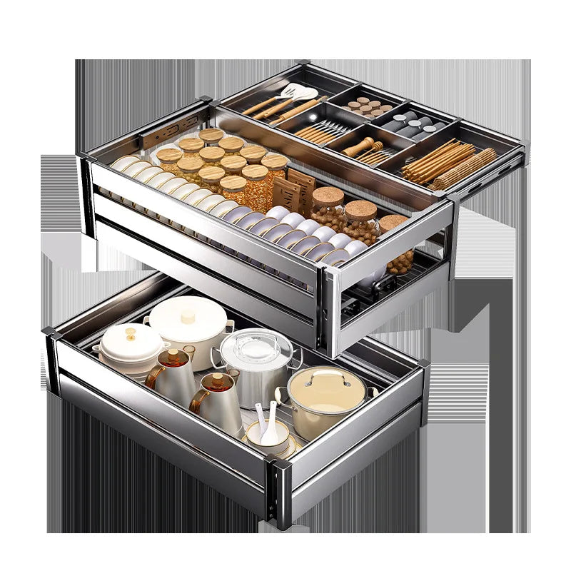 Basket Kitchen Cabinet Cupboard Basket Drawer Dish Cupboard Double Seasoning Flavor Cabinet Chopsticks Built-in Basket