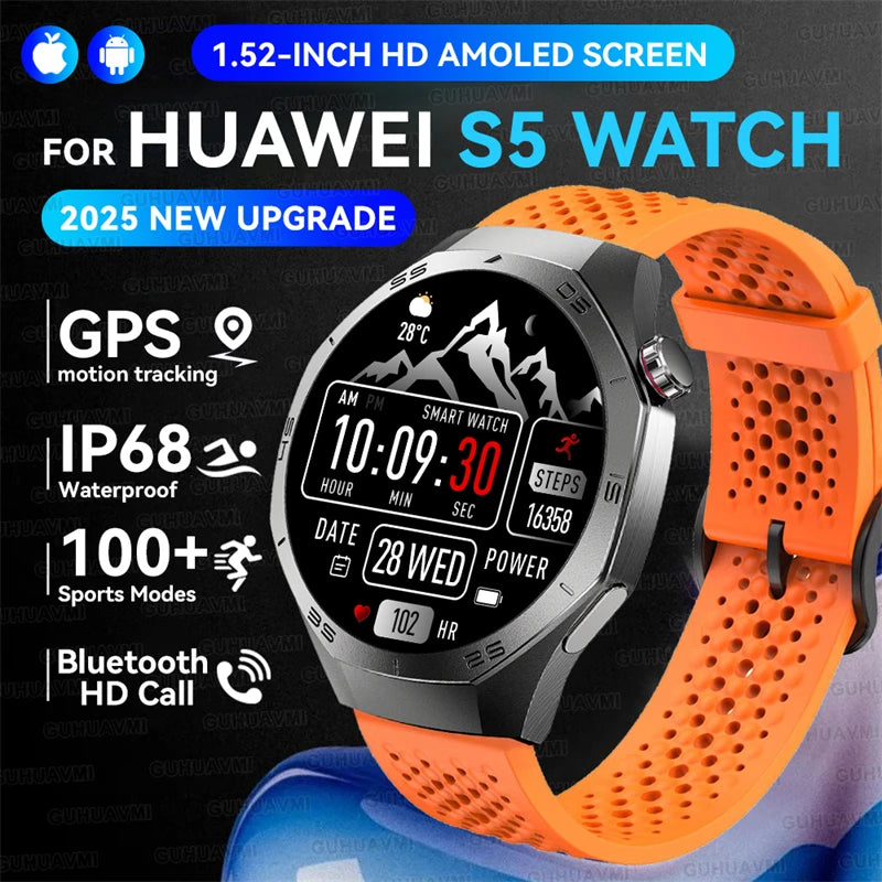 2025 New GUHUAVMI GT5 Pro Smart Watch Men HD AMOLED Screen GPS Motion trajectory HeartRate Bluetooth Call 1.52" SmartWatch IP68