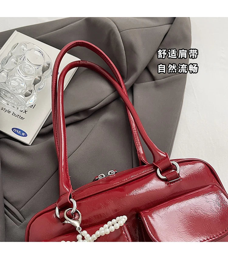 Solid Sewing Thread Fashion Glossy PU Shoulder Bags Baguette Versatile Hand Bags 2025 Hot Sale Bags for Women Bolsas Femininas