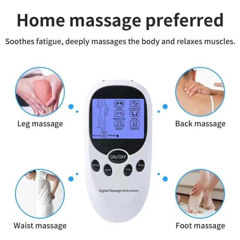 Dual Channel Electric TENS Physiotherapy Massager Relax Muscle  Stimulator + 8 Gel Electrode Pads Health Care