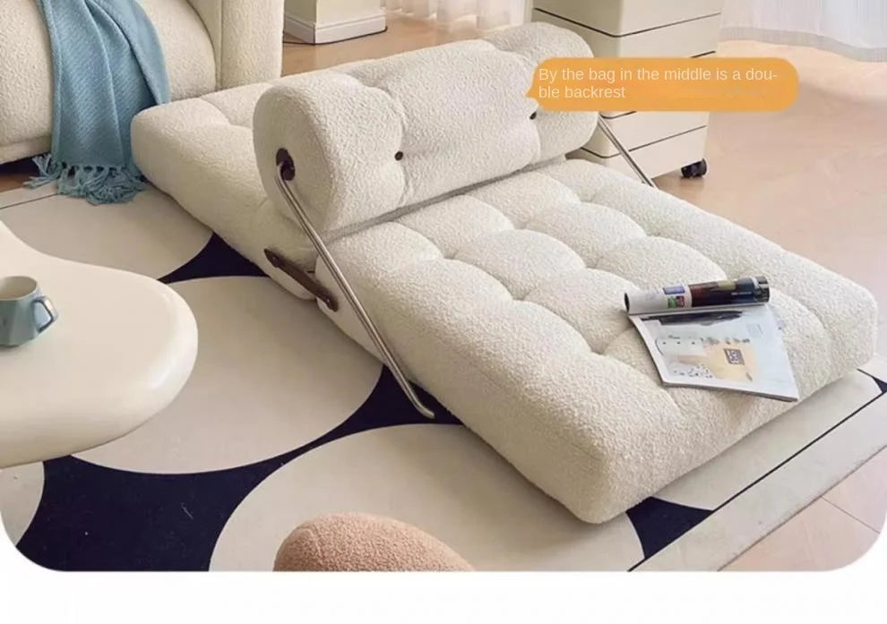 X&D Cream Style Lamb Fleece Leisure Folding Sofa Bed Fold Dual Use Single Small Unit Living Room Balcony Leisure Sofa Lazy Sofa