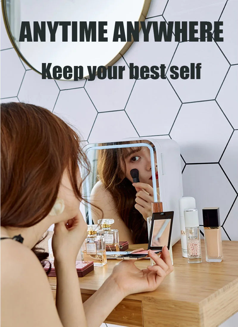 10L Refrigerator Vanity Mirror 2-in-1 Large Capacity Portable Dresser Vanity Mirror Car Bedroom Mini Small Refrigerator