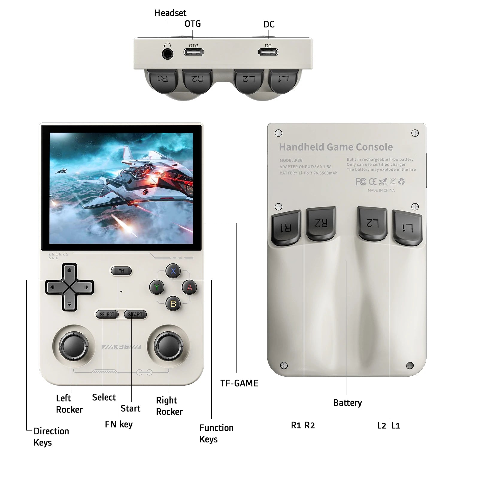 GAMINJA Open Source K36 Retro Handheld Video Game Console 16000 Games Emulator for PS1/PSP/DC/N64/SS 3.5 Inch IPS Screen