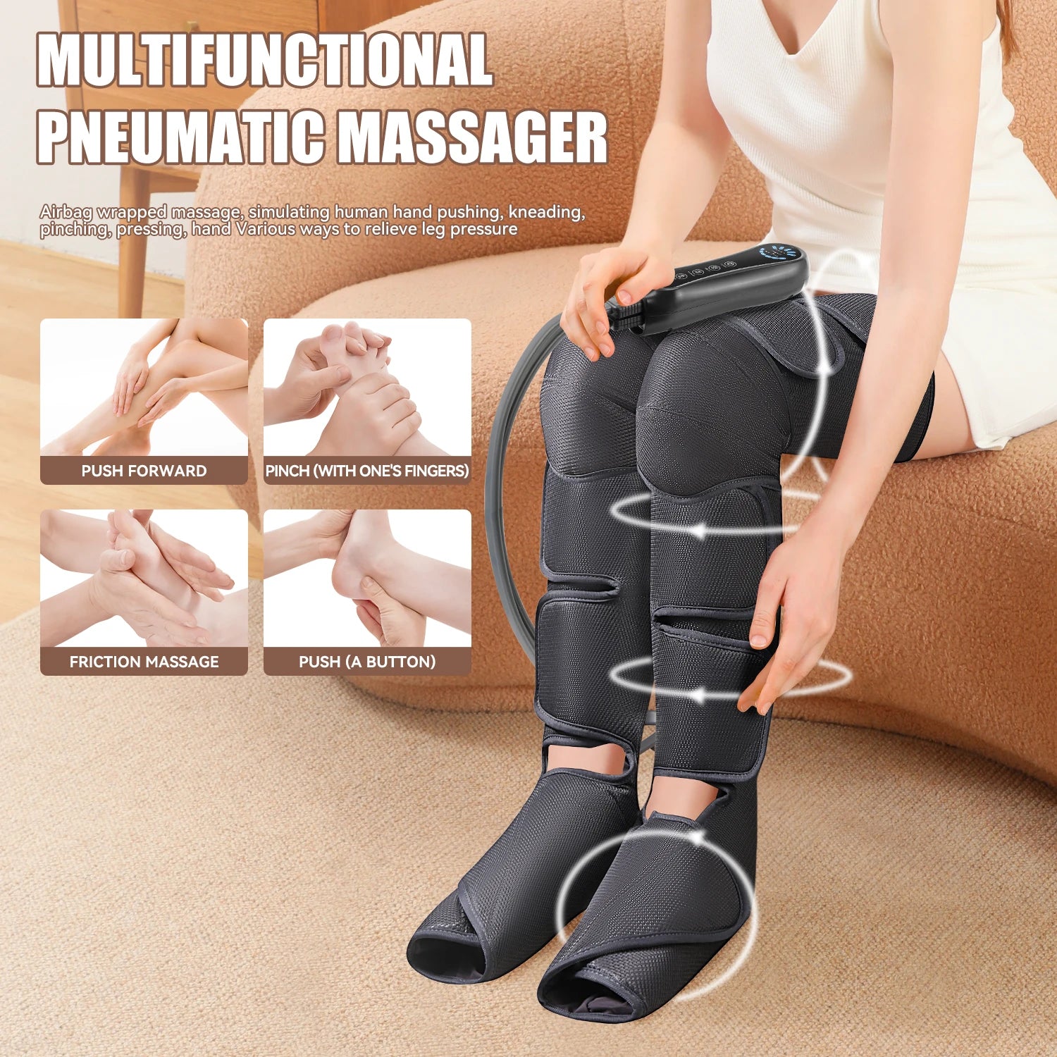 Air Compression Leg Massager Foot Calf Machine Blood Circulation Relaxation Instrument Long Airbag Vibration Heating Knee Tool