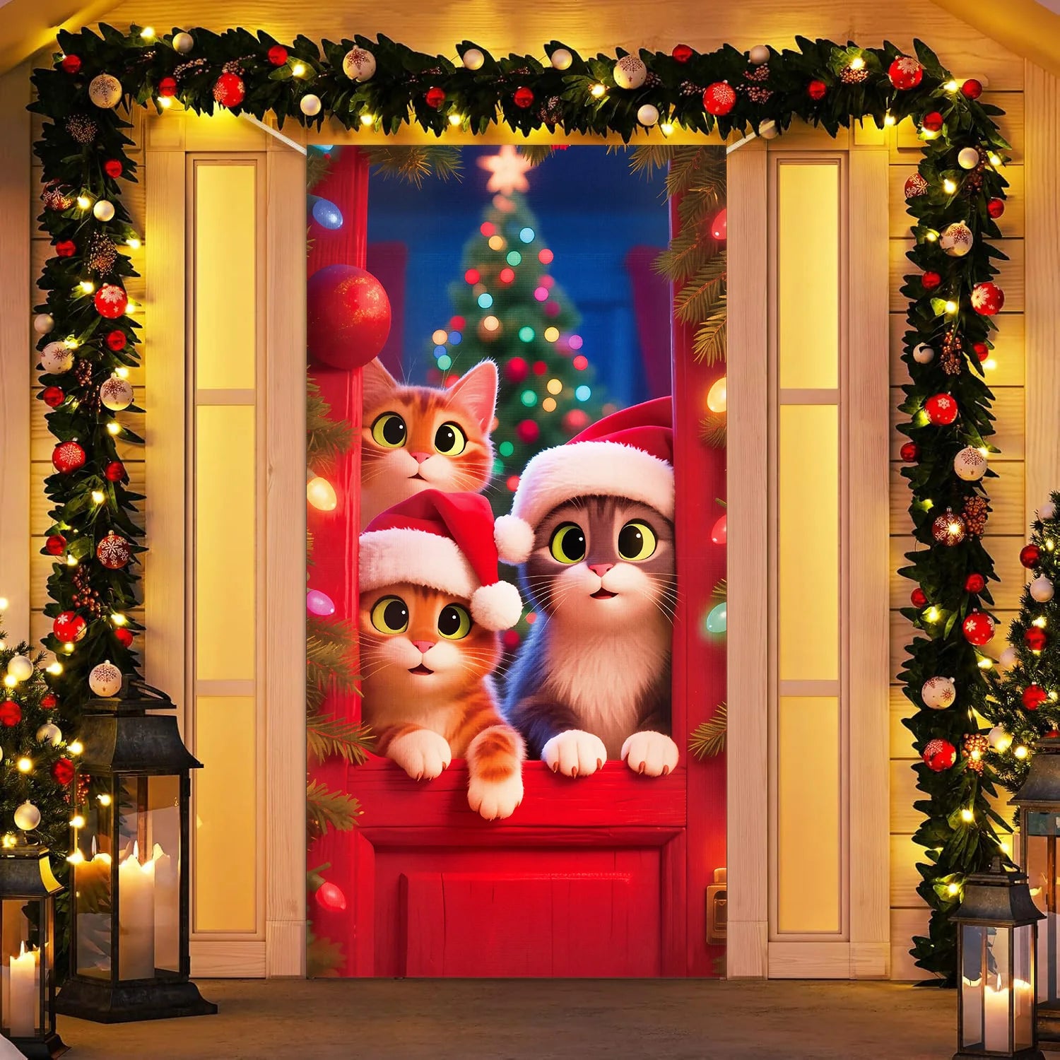 1pcs 2D Christmas Theme Door Cover Banner 2026 New Year Living room Decor Xmas Navidad Santa Snowman animals decor Favor Gift