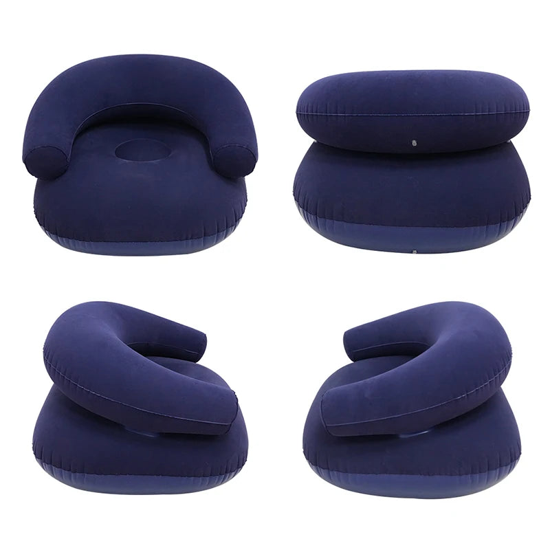 Lazy U-Shaped Inflatable Sofa Chairs Flocking Pvc Lounger Seat Outdoor Camping Living Room Portable Folding Air Single Sofa