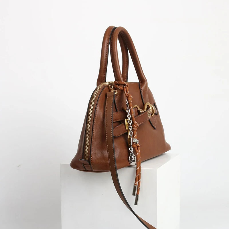 2025 Luxury Brand Genuine Leather Women Handbags Fashion Gold Buckle Shoulder Bags Women Spring Retro Sheepskin Boston Bags Lady