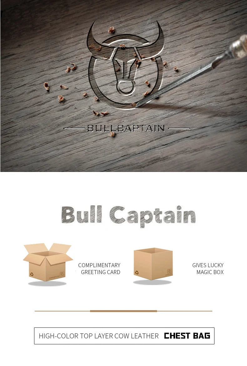 Bullcaptain Leather Large Capacity Chest Bag Men's Shoulder Bag with USB Port for Outdoor Casual Activities