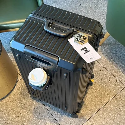 Large Capacity Travel Luggage Aluminum frame Suitcase pull rod Case 24/28/32 " with Cup Holder Travel Case Combination box