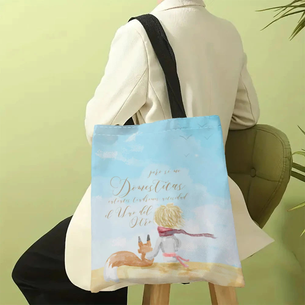 The Little Prince Canvas Bags Series Print Canvas Bag Lightweight Shoulder Bags Holder Handbag Fashion Shopping Bag 30X35cm