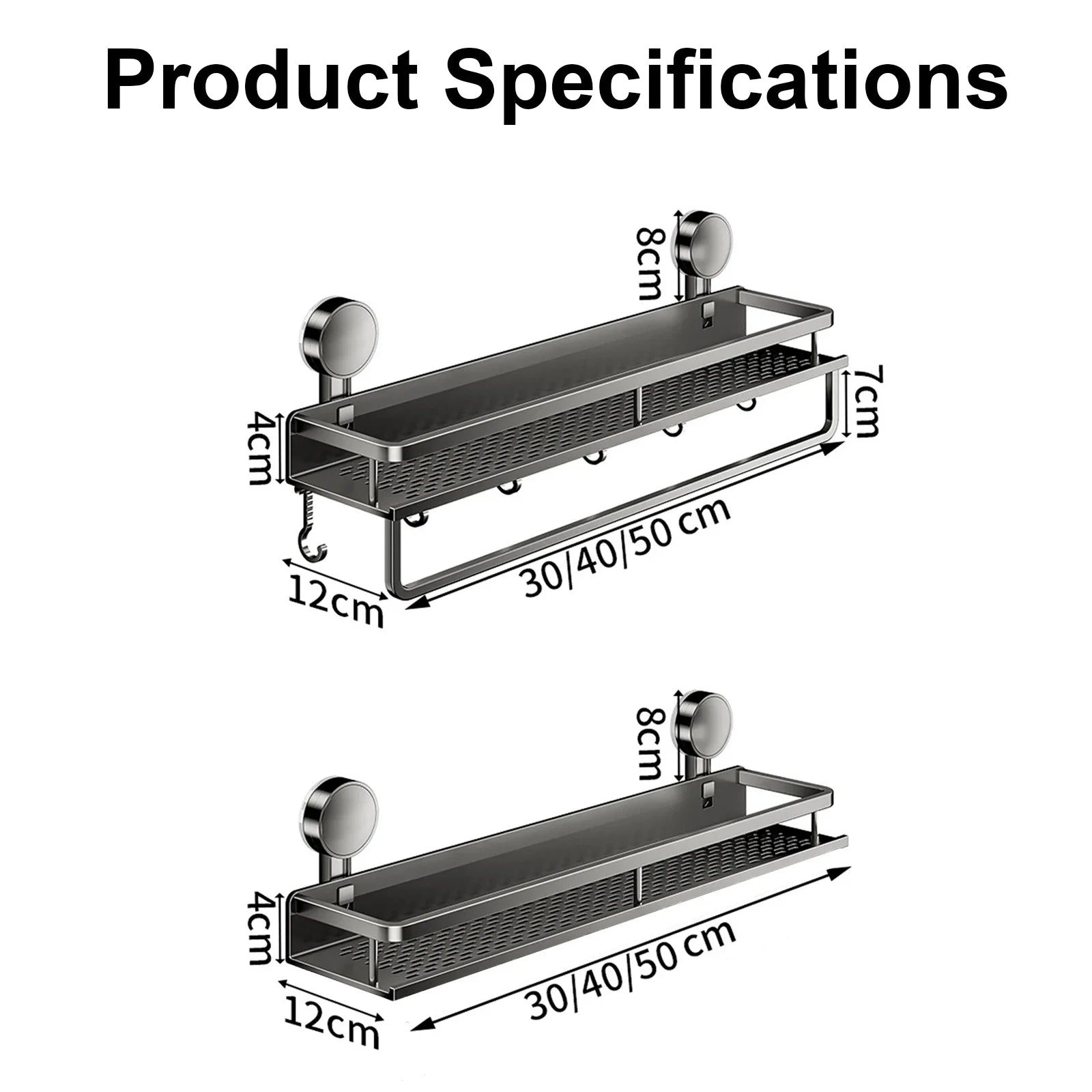 Space Aluminum Suction Cup Bathroom Rack No-punch Wall Mount Shower Storage Shelf Large Capacity Strong Load-bearing