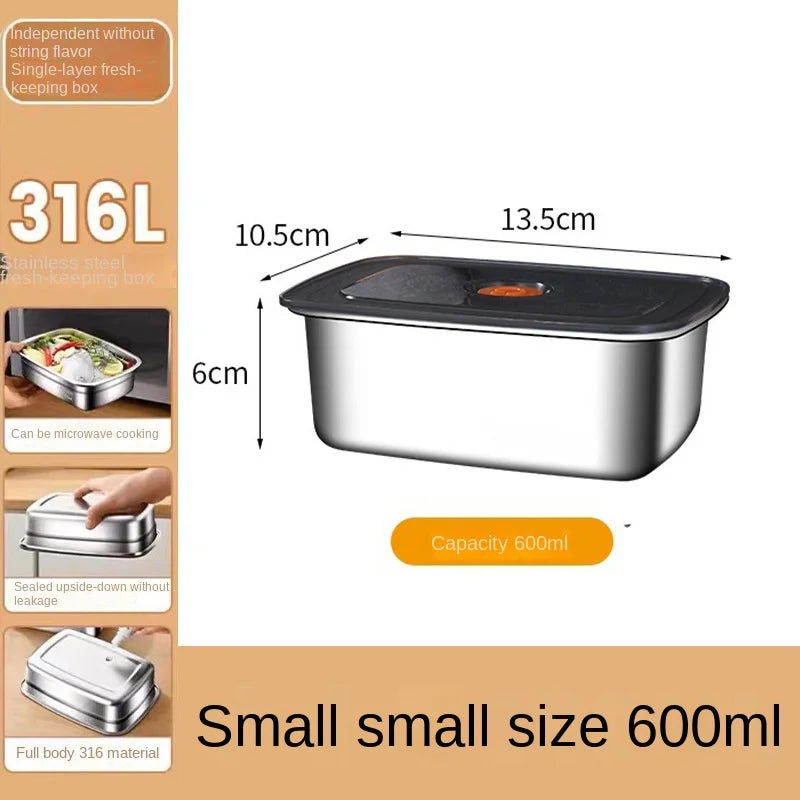 304 Stainless Steel Crisper, Lunch Box, Sealed Leak-proof Bento Box, Refrigerator Freezer Storage Box, Camping Lunch Box