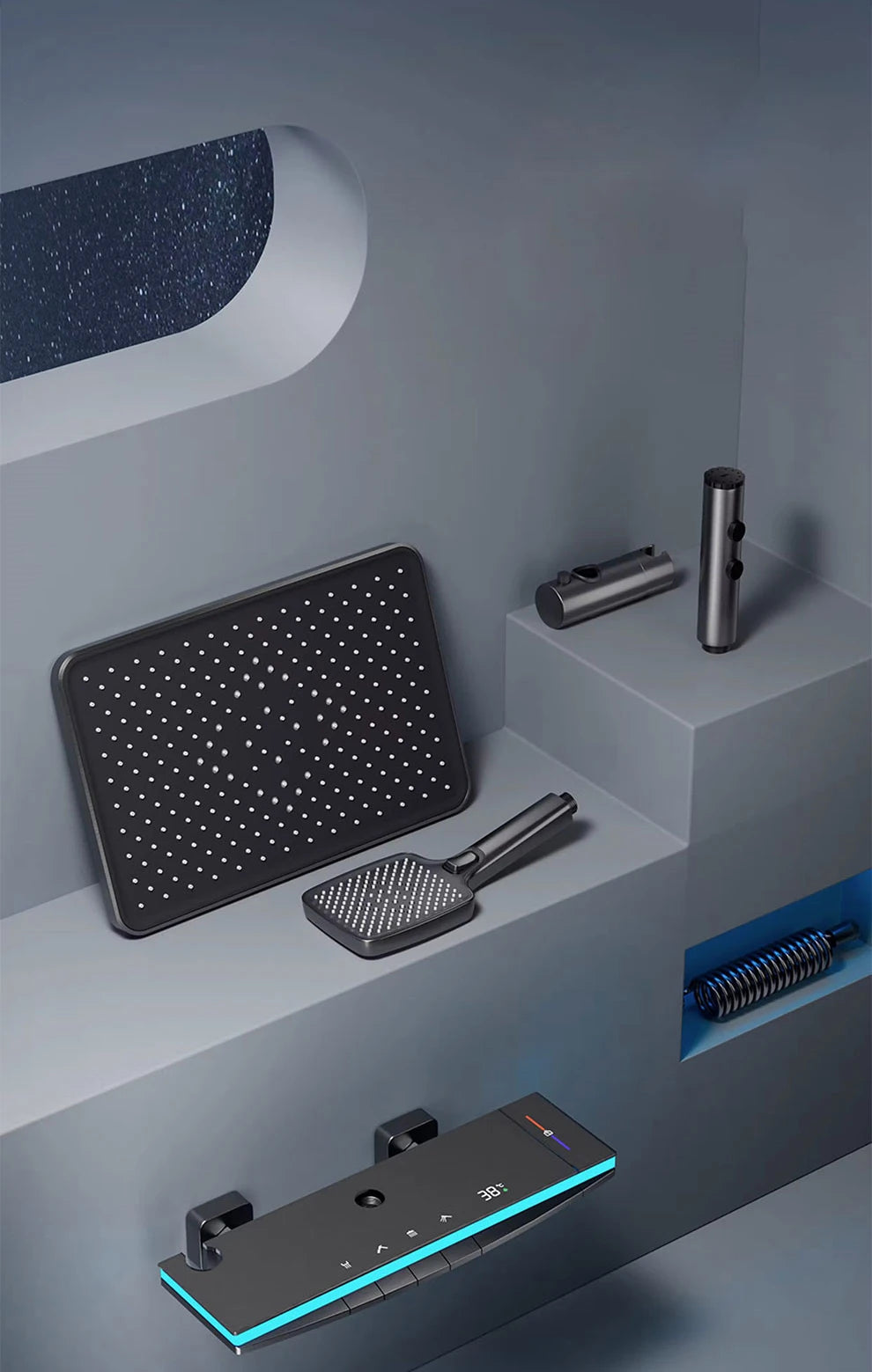 Hot Cold Piano Digital Shower Set 12 Inch Rainfall Shower Head Brass Bathtub Mixer Faucet Thermostatic Bathrooom Shower System