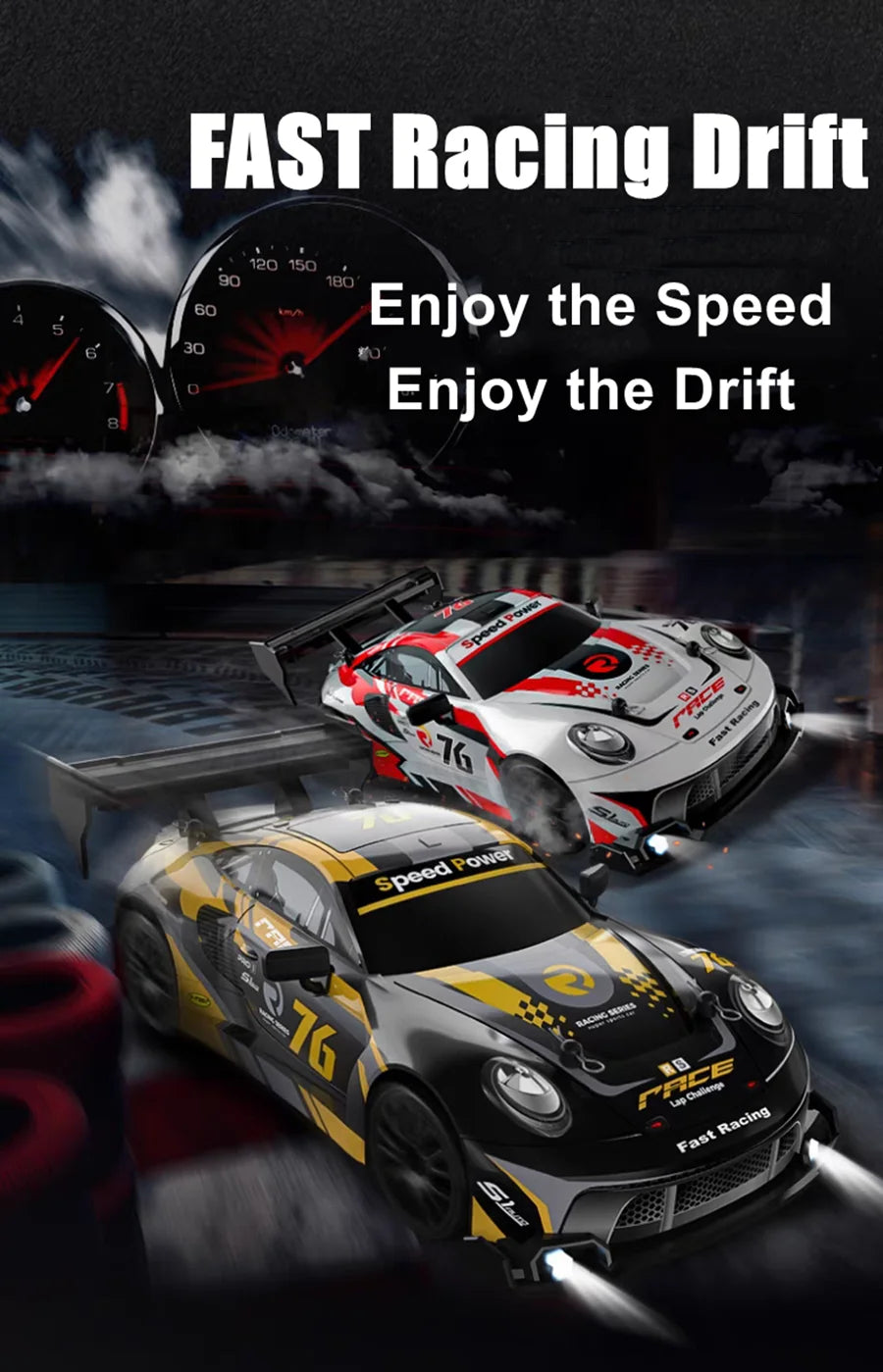 RC Drift Car 4WD Remote Control High Speed Racing Vehicle with LED Lights 2.4GHz Radio 4x4 Off-Road Truck Toy for Children Kids