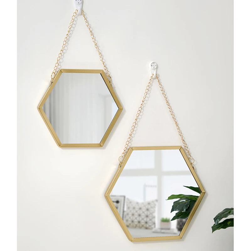 Hexagon Shape Decorative Mirror Wall Decor Makeup Hanging Mirror Bathroom Cosmetic Mirror Bedroom Room Wall Decoration