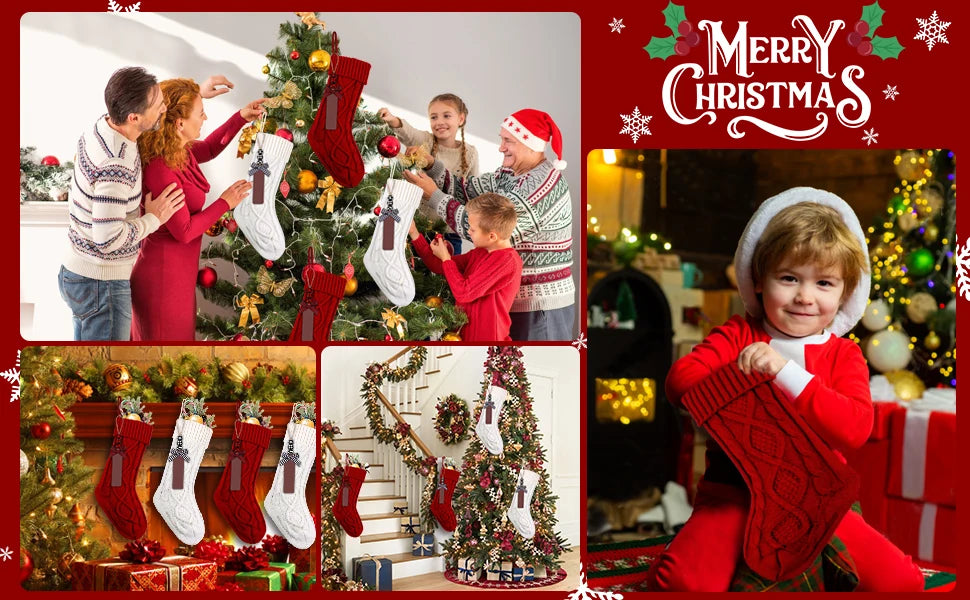 4/6/8PACK Christmas Stockings 18Inches Large Cable Knitted Stocking   Xmas Hanging Stocking Decorations with Name Tags
