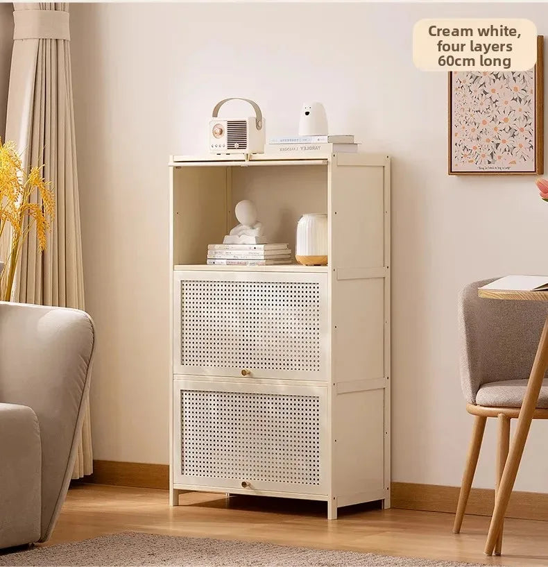 White Living Room Floor Cabinet for Tatami Bay Window Storage Cabinet Multifunctional Balcony Organizer Space-Saving Cupboard