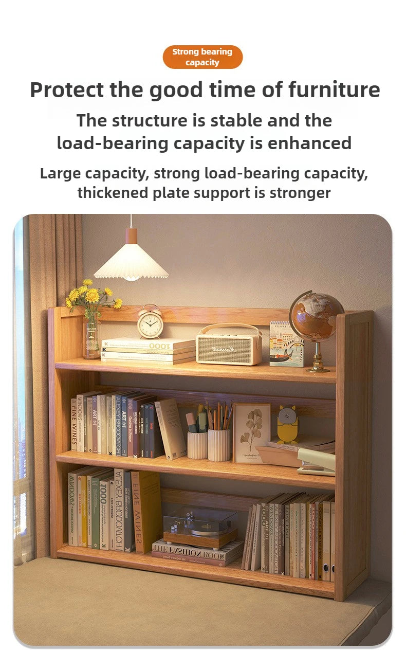Simple desktop bookshelf dormitory multi-layer storage rack home student desk finishing shelf solid wood with extraction rack